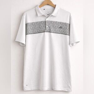 Adidas Golf Polo Shirt Men’s XL White Gray Floral Stripe Athletic Performance